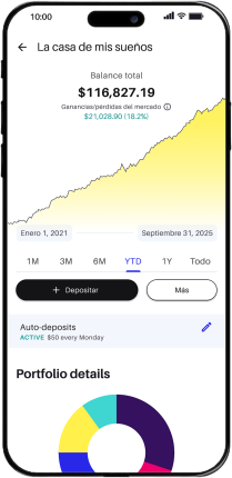 AtFinhabits-Invest el app de Finhabits abierta mostrando un rendimiento increíble de inversiones. Seguro de autos, jubilación
